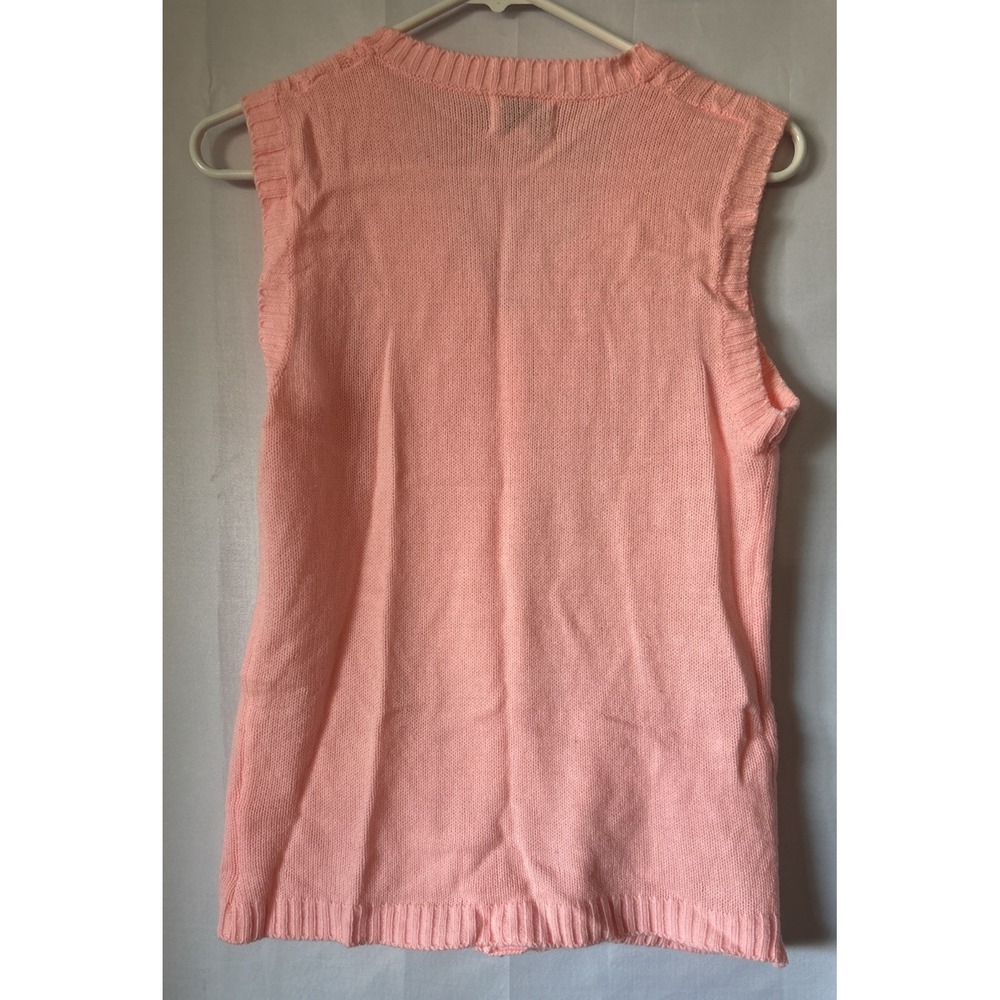 Vintage Donnkenny Button Front‎ Cable Knit Vest Sweater Pink Size Med Pockets - Picture 5 of 7